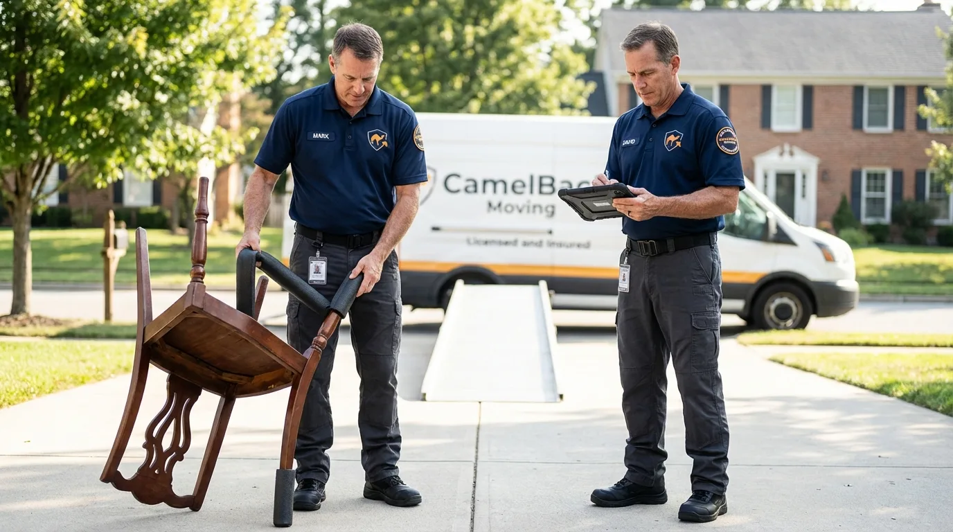 Movers inspecting furniture for damage prevention before loading in Bean Station, TN
