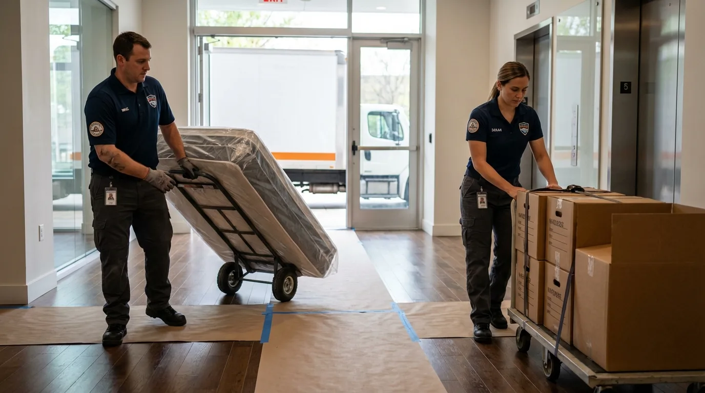Professional apartment movers loading elevator in Bean Station, TN