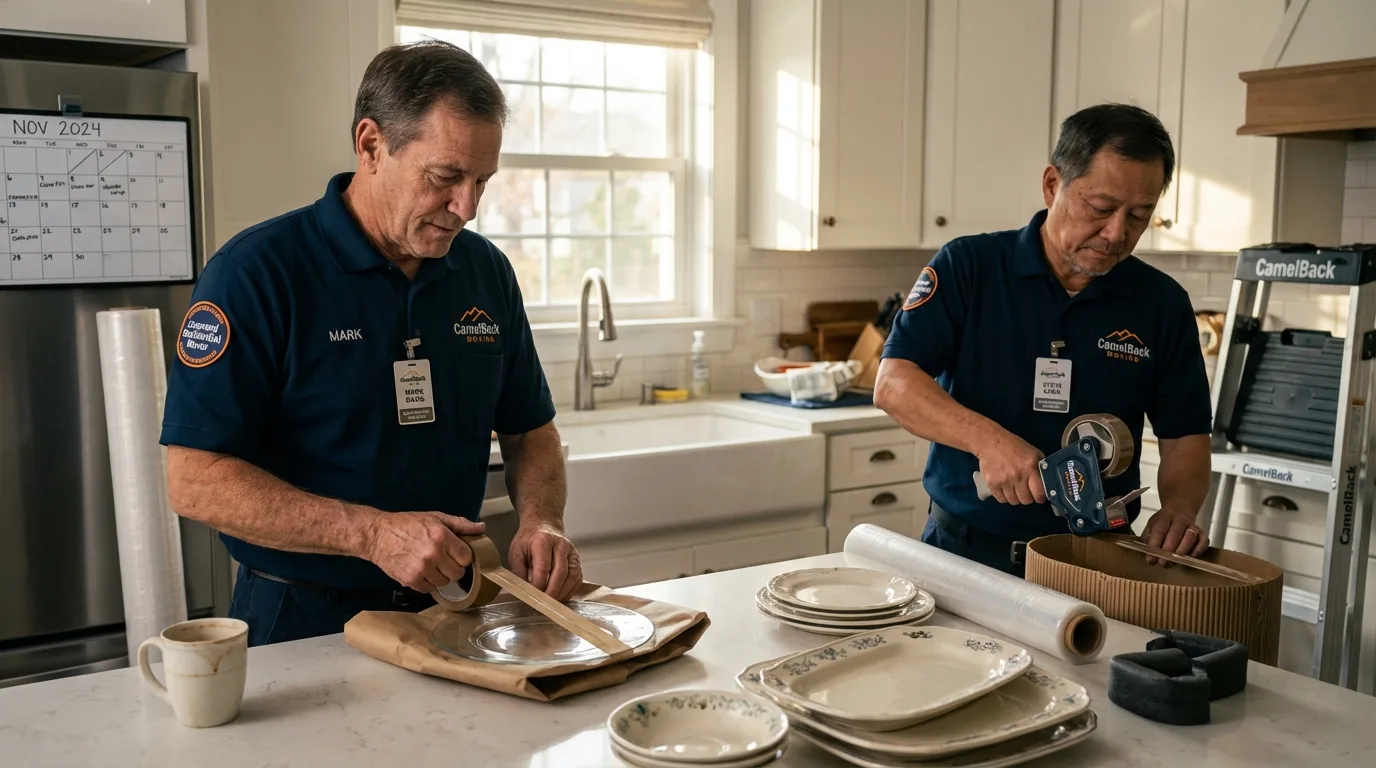 Professional crew packing kitchen dishware in Bean Station, TN